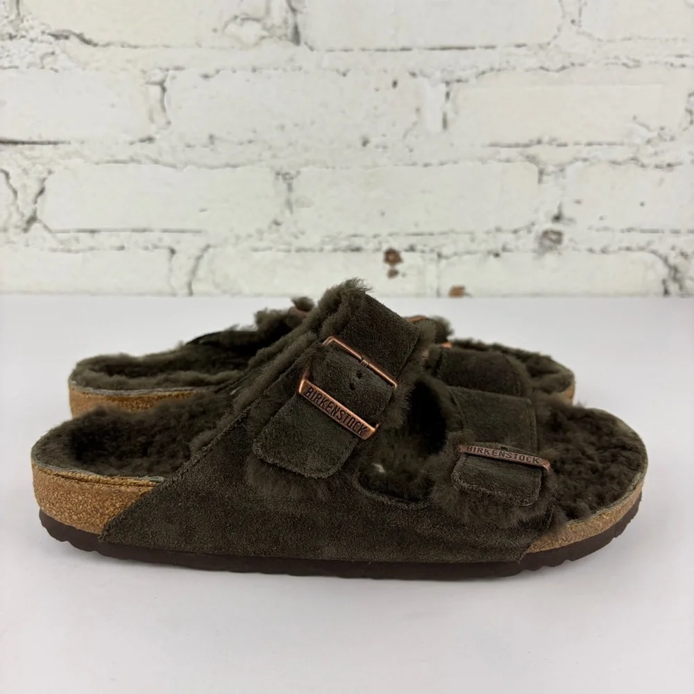 Birkenstock Shearling Fur Lined Chocolate Arizona Slide 40 - Picture 2 of 12